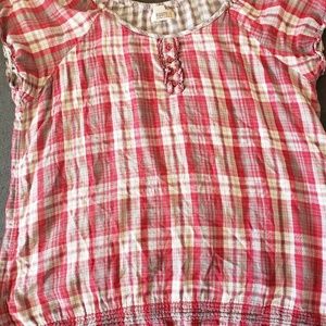 Red plaid peasant blouse